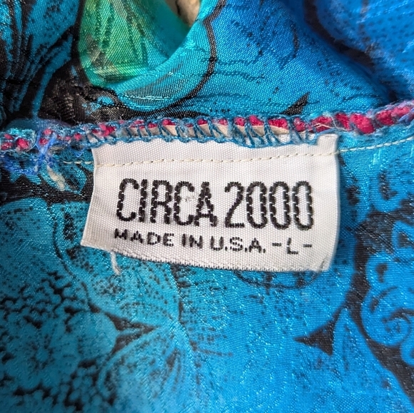 VTG Circa 2000 Textured Satin Short Robe Blue Pink Green Yellow Size Large - Picture 3 of 6